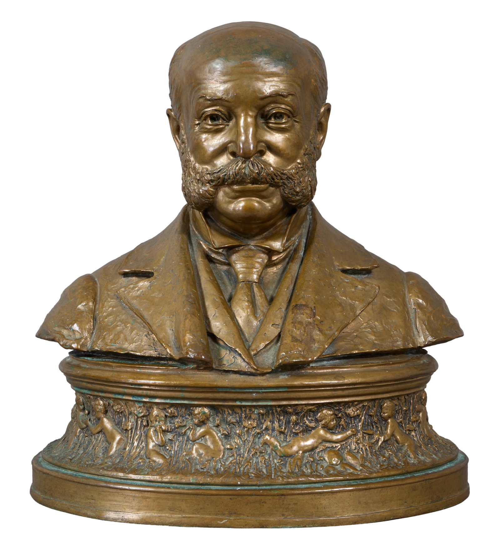 Large Patinated Bronze Figural Bust, late 19th/early 20th c., H.- 15 1/2 in., W.- 14 in., D.- 10 in. (1 of 4)