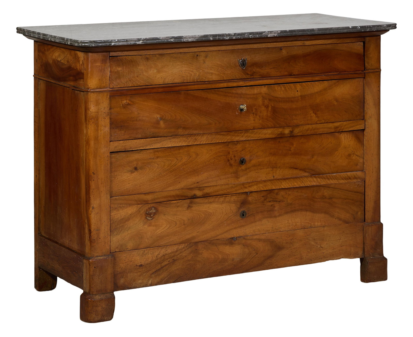 French Louis Philippe Marble Top Walnut Commode, mid 19th c., H.- 38 1/2 in., W.- 51 1/4 in., D.- 22 (1 of 2)