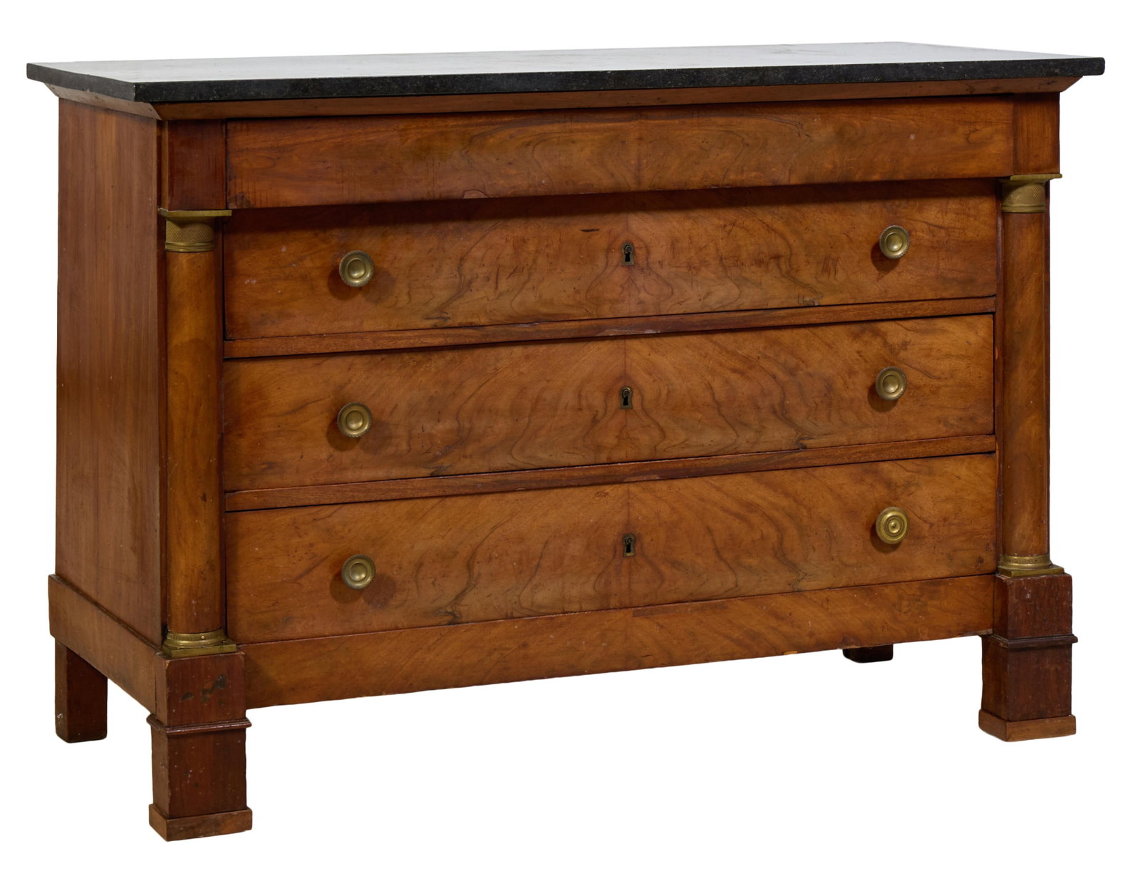 French Empire Marble Top Walnut Commode, early 19th c., H.- 35 1/2 in., W.- 51 1/4 in., D.- 23 5/8 (1 of 2)