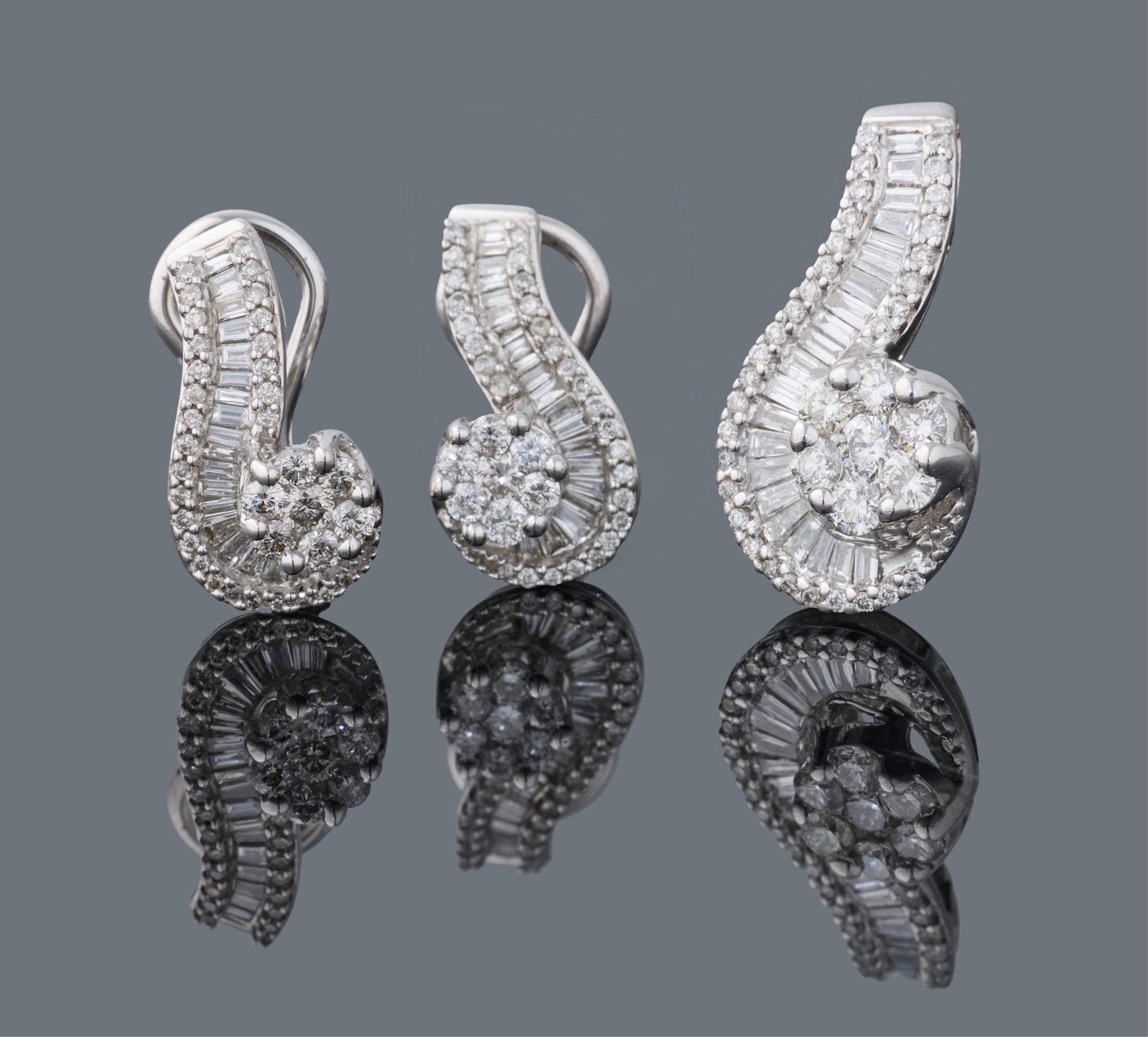Three Piece 14K White Gold and Diamond Jewelry Set, App. Total Wt.- 10 grams; Pendant- H.- 7/8 in., (1 of 3)
