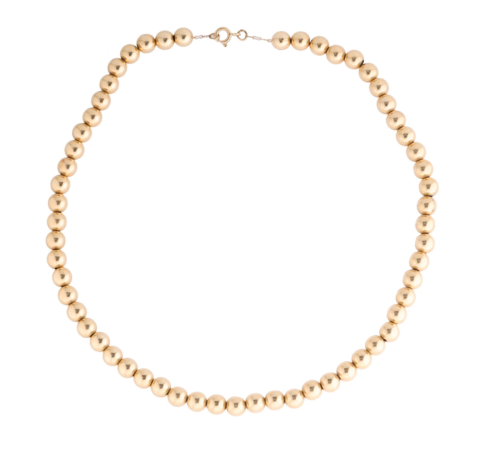 14K Yellow Gold Strand of Beads, App. Total Wt.- 25.7 grams, L.- 18 1/2 in.: 14K Yellow Gold Strand of Beads, 58 round beads each measuring 8mm, strung on a fancy link paperclip chain, App. Total Wt.- 25.7 grams, L.- 18 1/2 in. Please Note: All assessments of gemstone weight, 
