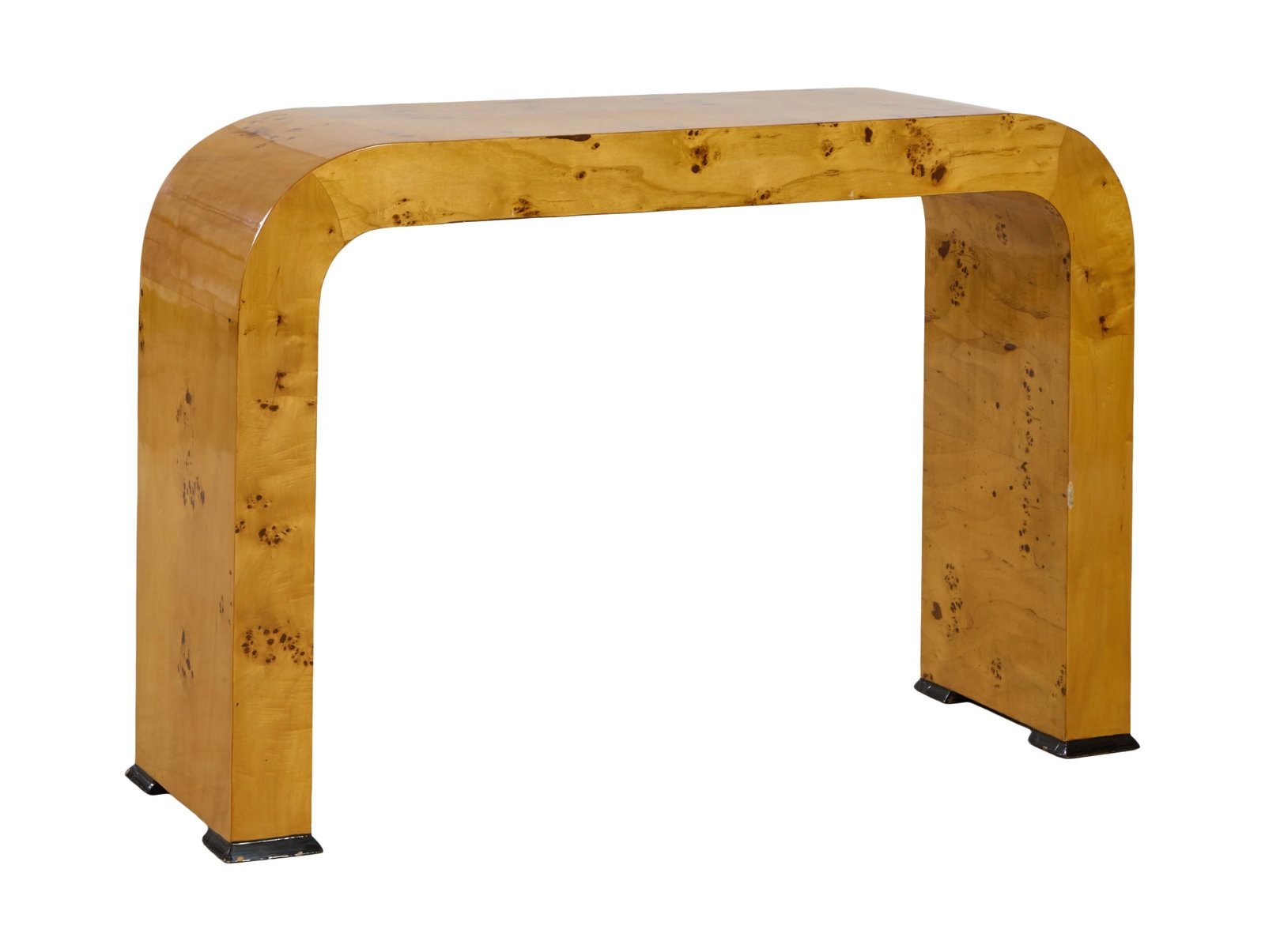 Art Deco Style Burled Waterfall Console, 21st c., H.- 32 1/2 in., W.- 48 in., D.- 14 3/4 in. (1 of 1)