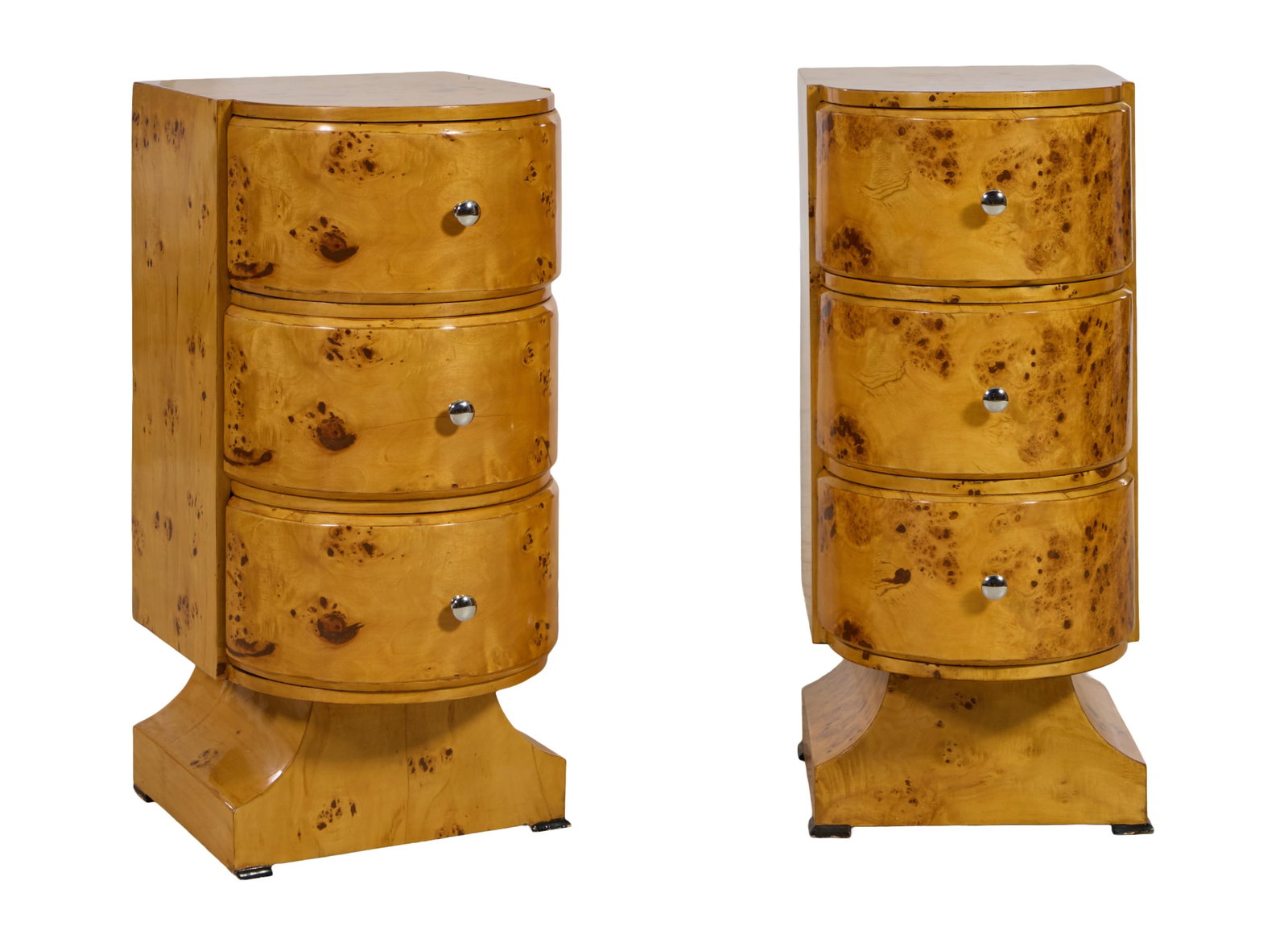 Pair of Art Deco Style Burled Nightstands, 21st c., Each- H.- 33 1/2 in., W.-16 in., D.- 20 in. (2 (1 of 1)