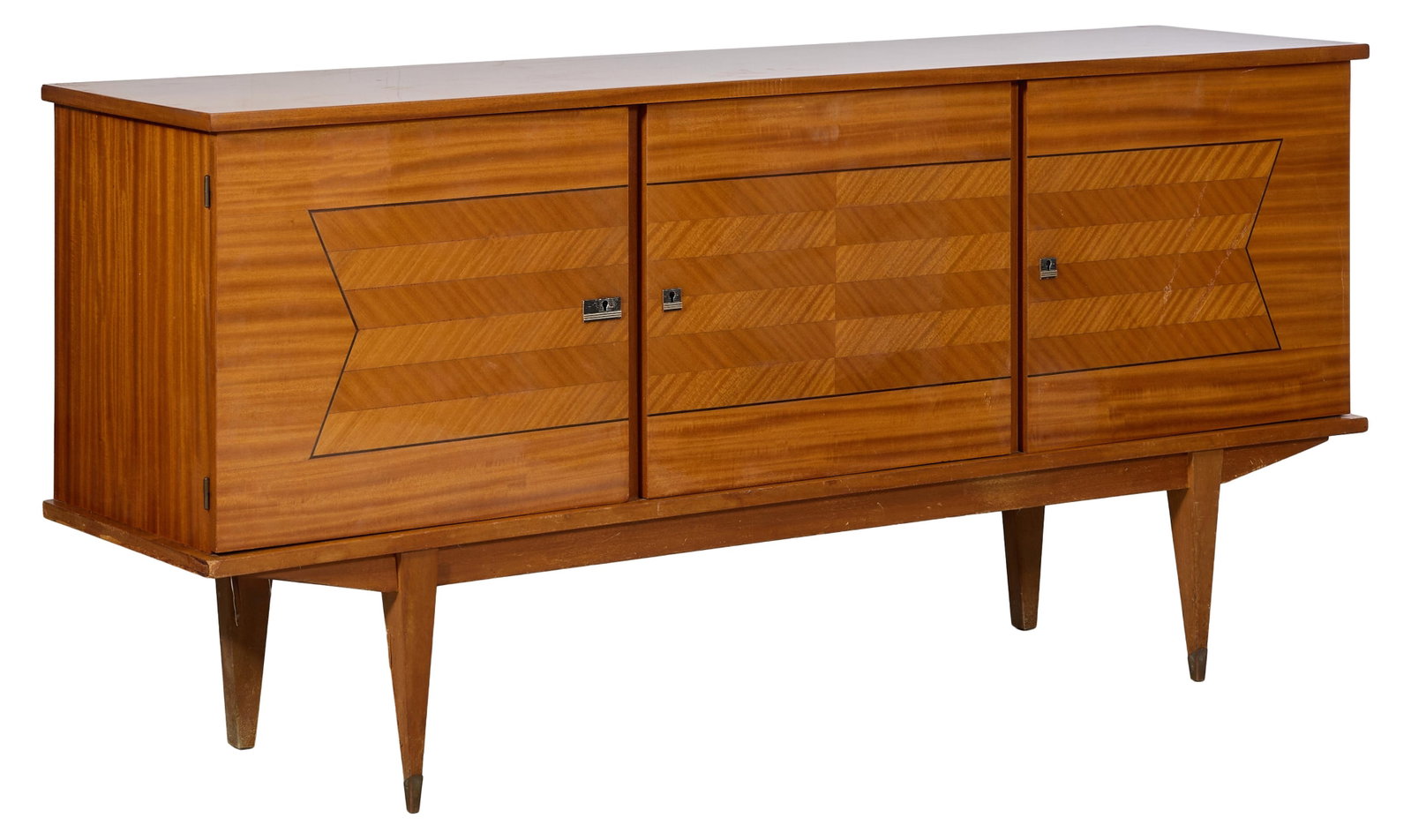 French Art Moderne Parquetry Sideboard, mid 20th c., H.- 37 1/2 in., W.- 78 3/4 in., D.- 19 3/4 in. (1 of 1)