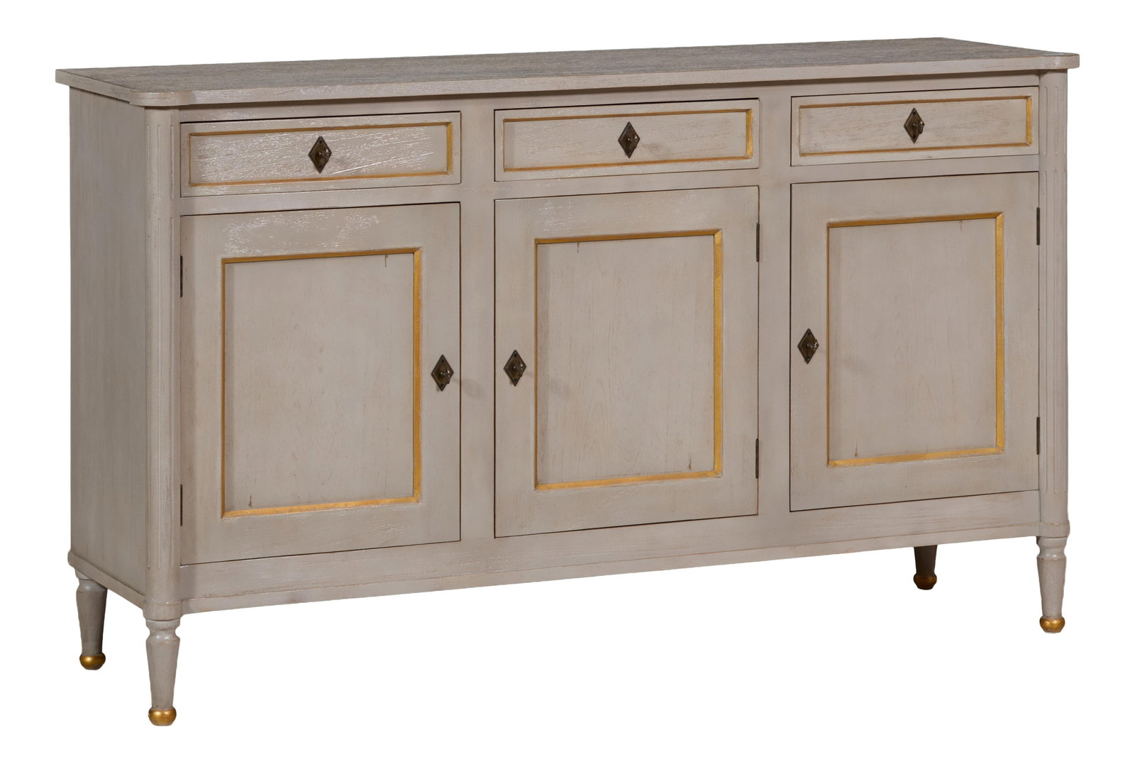French Louis XVI Inspired Gris Peinte Sideboard, 21st c., H.- 40 1/4 in., W.- 68 3/4 in., D.- 20 1/4 (1 of 1)