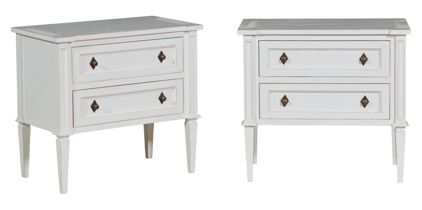 Pair of Louis XVI Inspired Polychromed Nightstands, 21st c., Each- H.- 29 1/2 in., W.- 32 in., D.- (1 of 1)