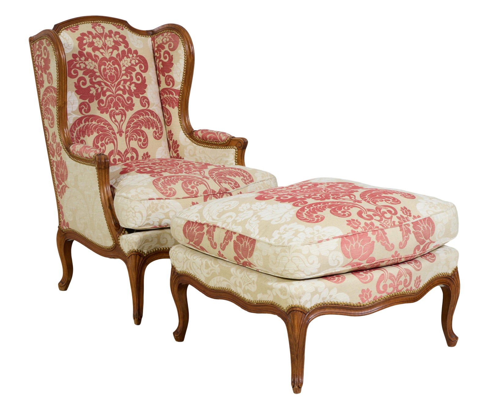 French Louis XV Style Duchesse Brisee a Oreilles, late 19th/early 20th c., Chair- H.- 40 1/2 in., (1 of 3)