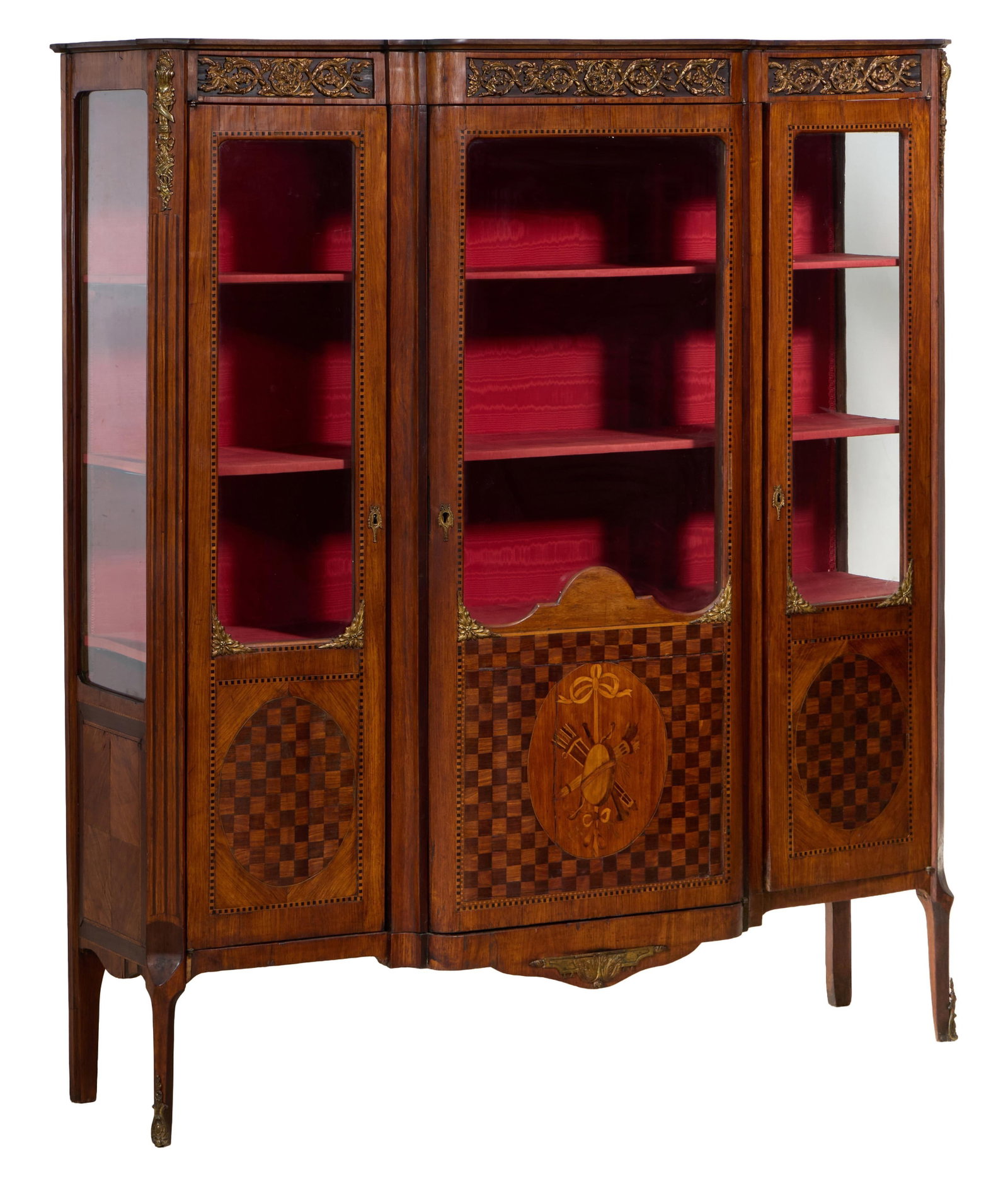 French Louis XVI Style Ormolu Mounted Parquetry Marquetry Curio Cabinet, late 19th/early 20th c., (1 of 2)