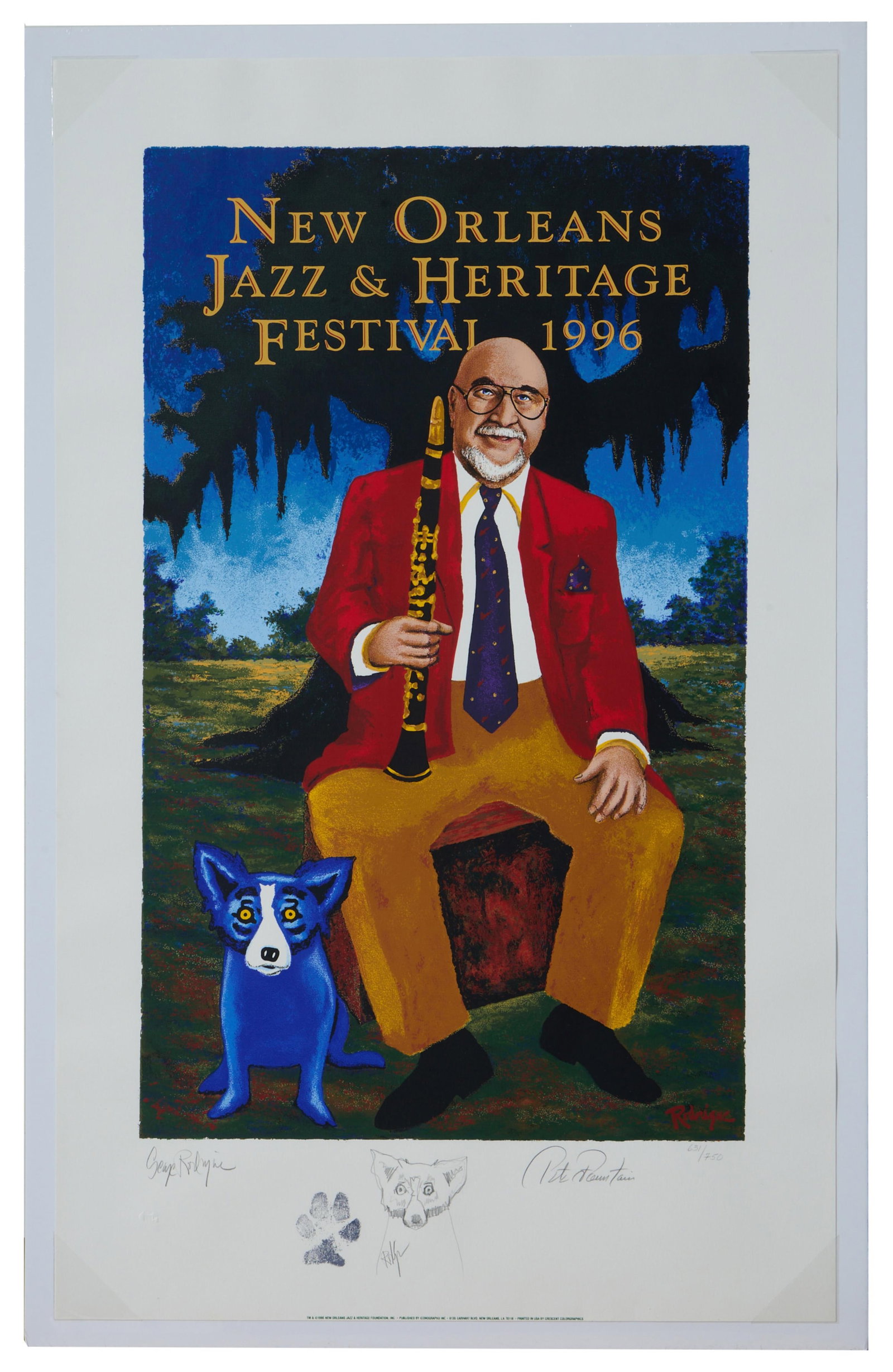 George Rodrigue (American/Louisiana, 1944-2013), "Pete Fountain, New Orleans Jazz & Heritage Fest (1 of 6)