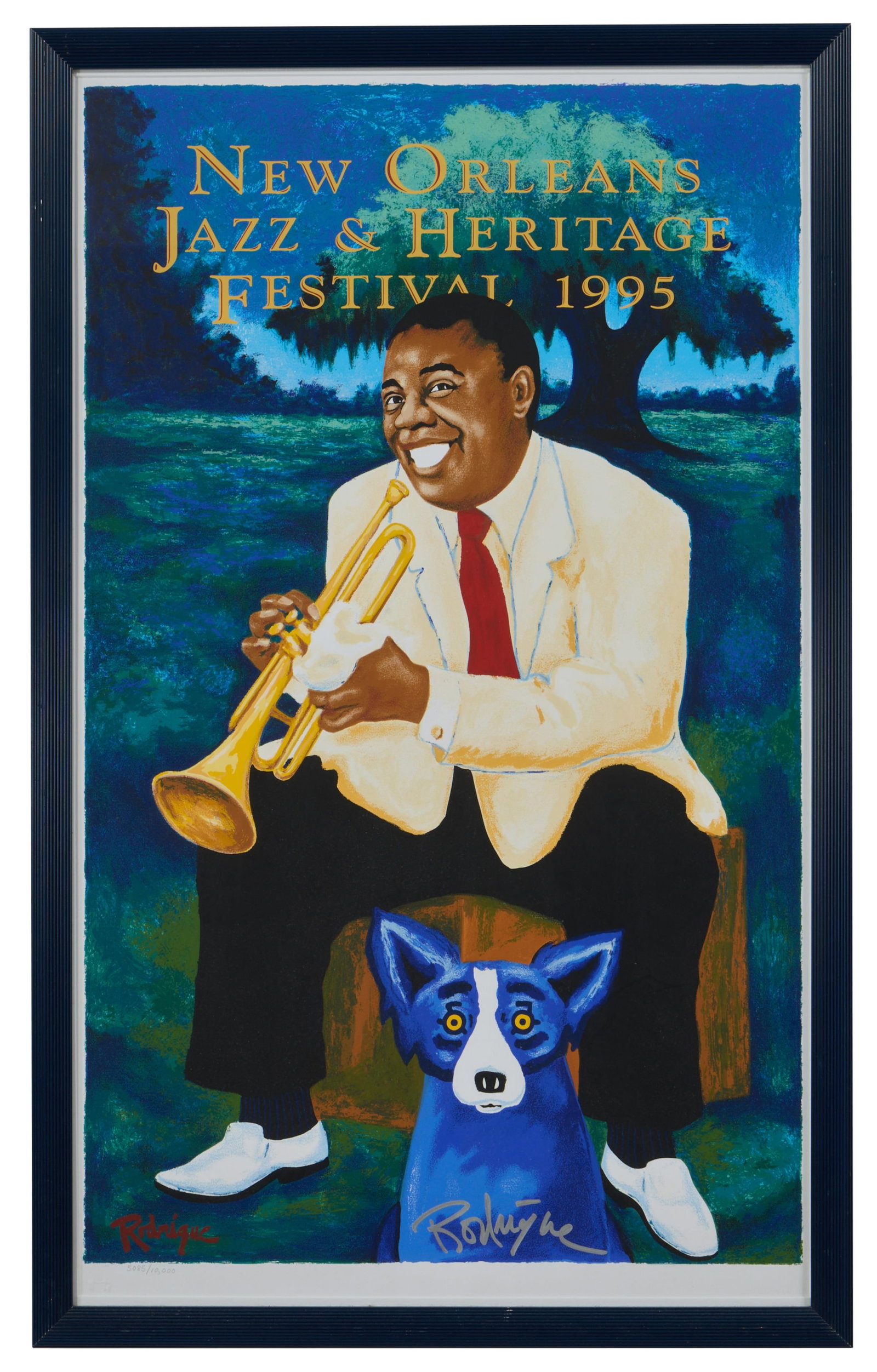 George Rodrigue (American/Louisiana, 1944-2013), "Louis Armstrong and Blue Dog, New Orleans Jazz & H (1 of 5)
