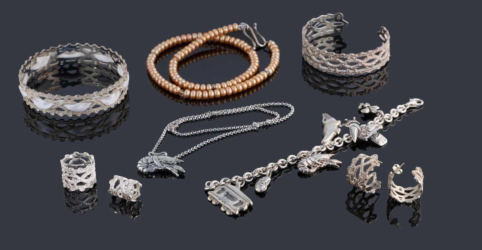 Seven Pieces of Sterling Mignon Faget Jewelry, App. Total Wt.- 132.1 grams, Largest- L.- 17 1/2 in. (1 of 7)