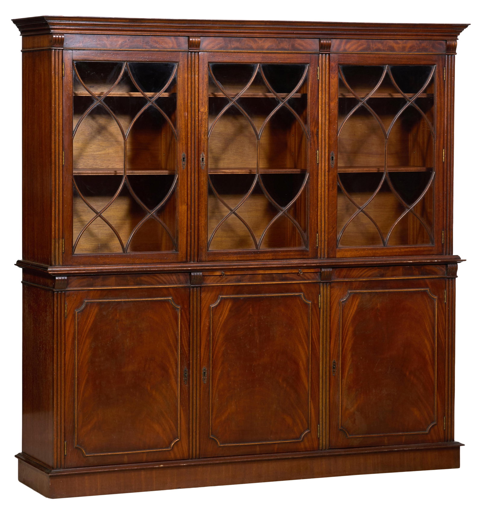 English Georgian Style Walnut Library Bookcase, mid 20th c., H.- 72 in., W.- 70 5/8 in., D.- 17 1/4 (1 of 1)