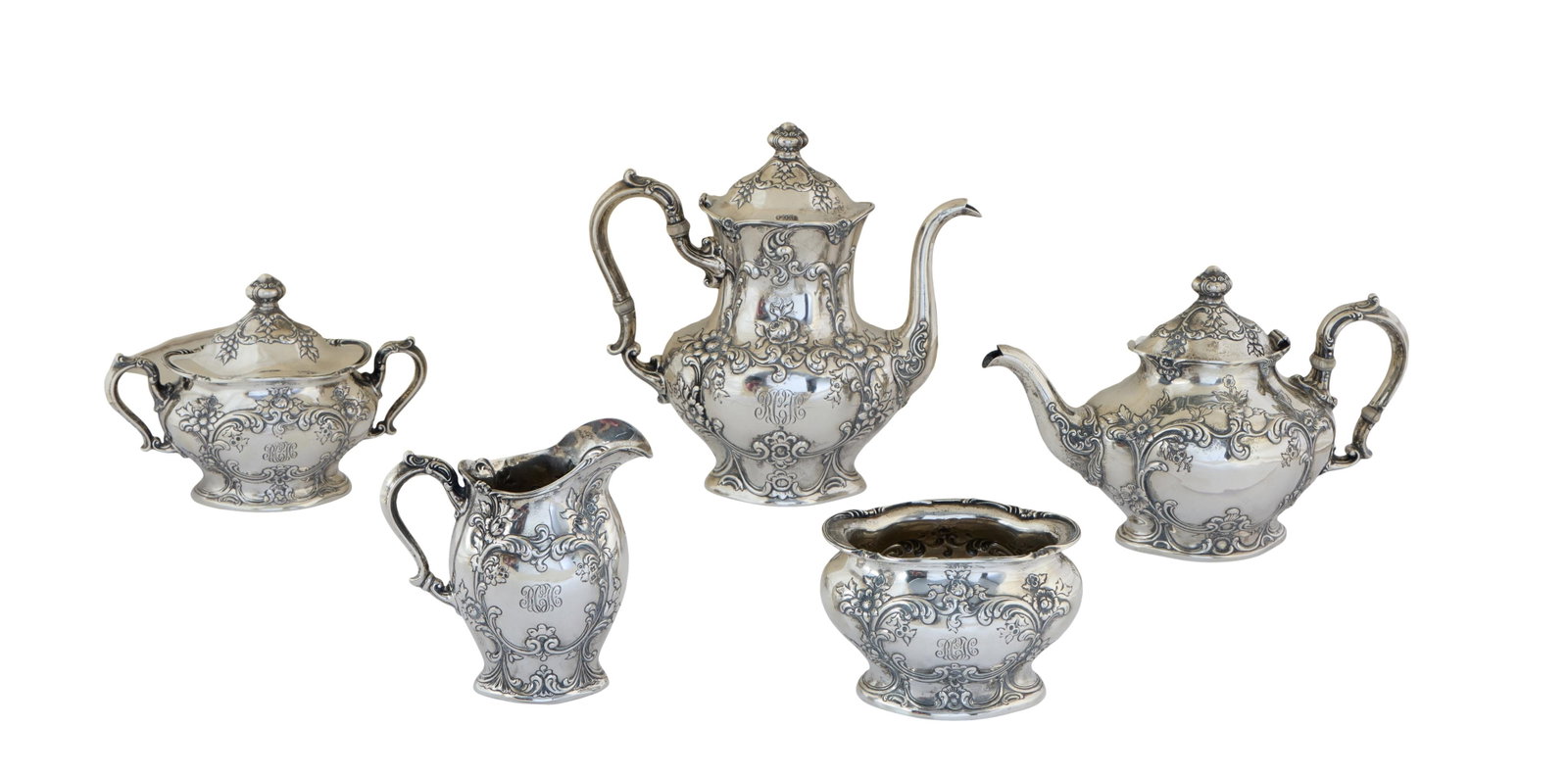 Five Piece Gorham Sterling Tea & Coffee Set, early 20th c., App. Total Wt.- 73.68 Troy oz. (5 Pcs.) (1 of 10)