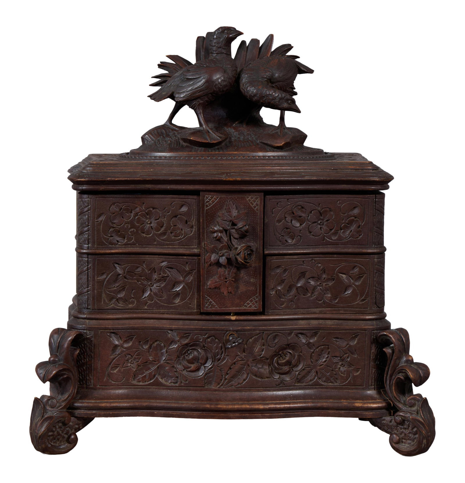 Black Forest Walnut Jewelry Casket, 20th c., H.- 12 in., W.- 11 in., D.- 5 3/4 in. (1 of 6)