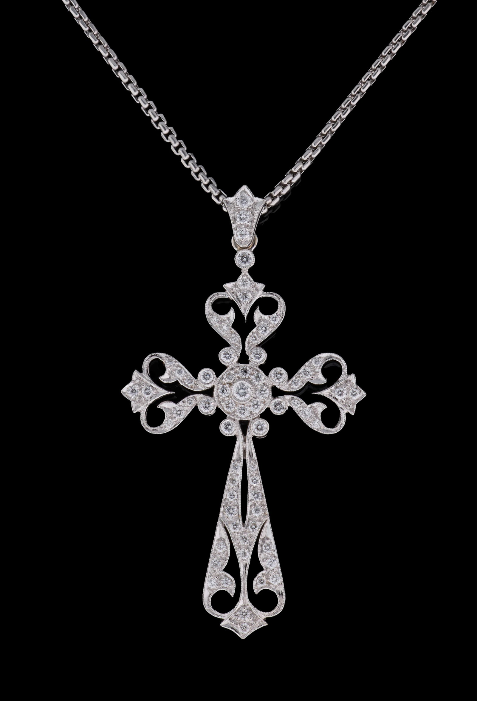 18K White Gold Diamond Cross Pendant, App. Total Wt.- 8.1 grams; Pendant- H.- 2 1/8 in., W.- 1 1/8 (1 of 2)