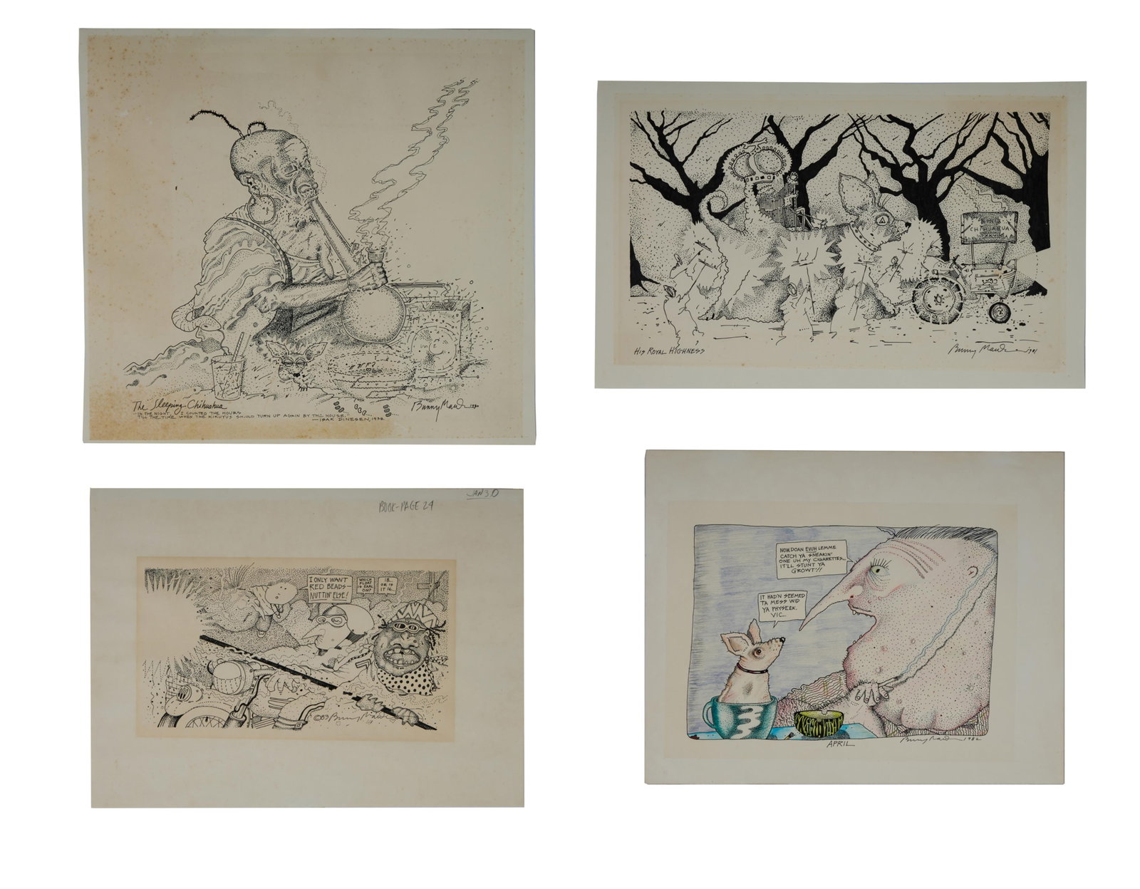 Bunny Matthews (American/Louisiana, 1951- 2021), Four Works on Paper, 1980-1984, Smallest- H.- 10 (1 of 17)
