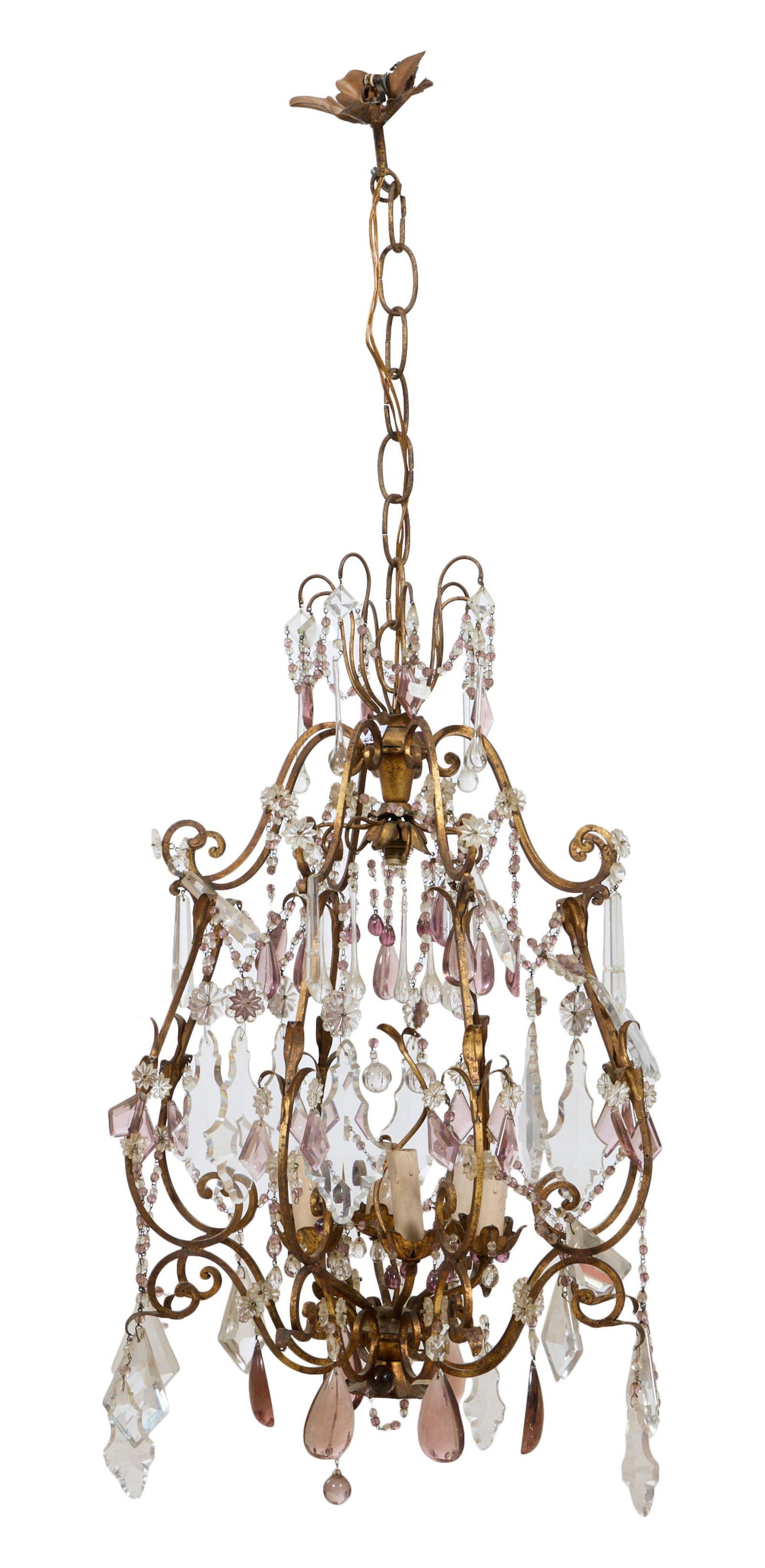 French Gilt Bronze Six Light Chandelier, early 20th c., H.- 33 in., Dia.- 18 in. (1 of 1)