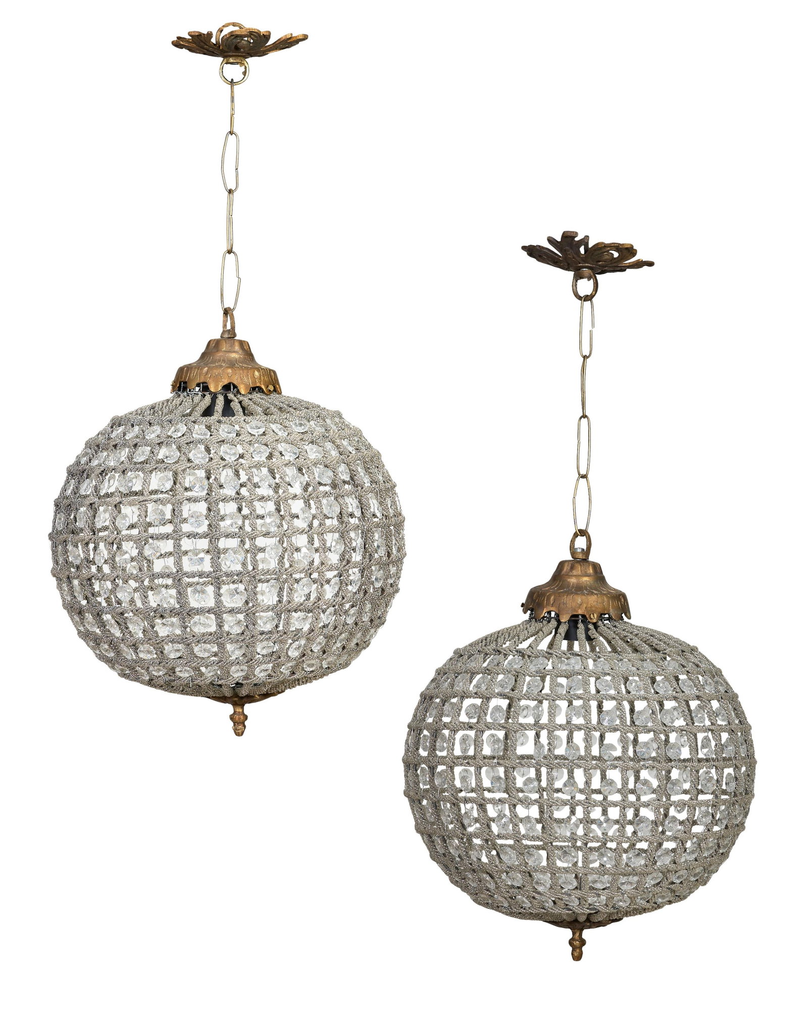 Pair of Crystal Button Prism Globe Chandelier, 20th/21st c., Each- H.- 24 in., Dia.- 12 in. (2 Pcs.) (1 of 3)