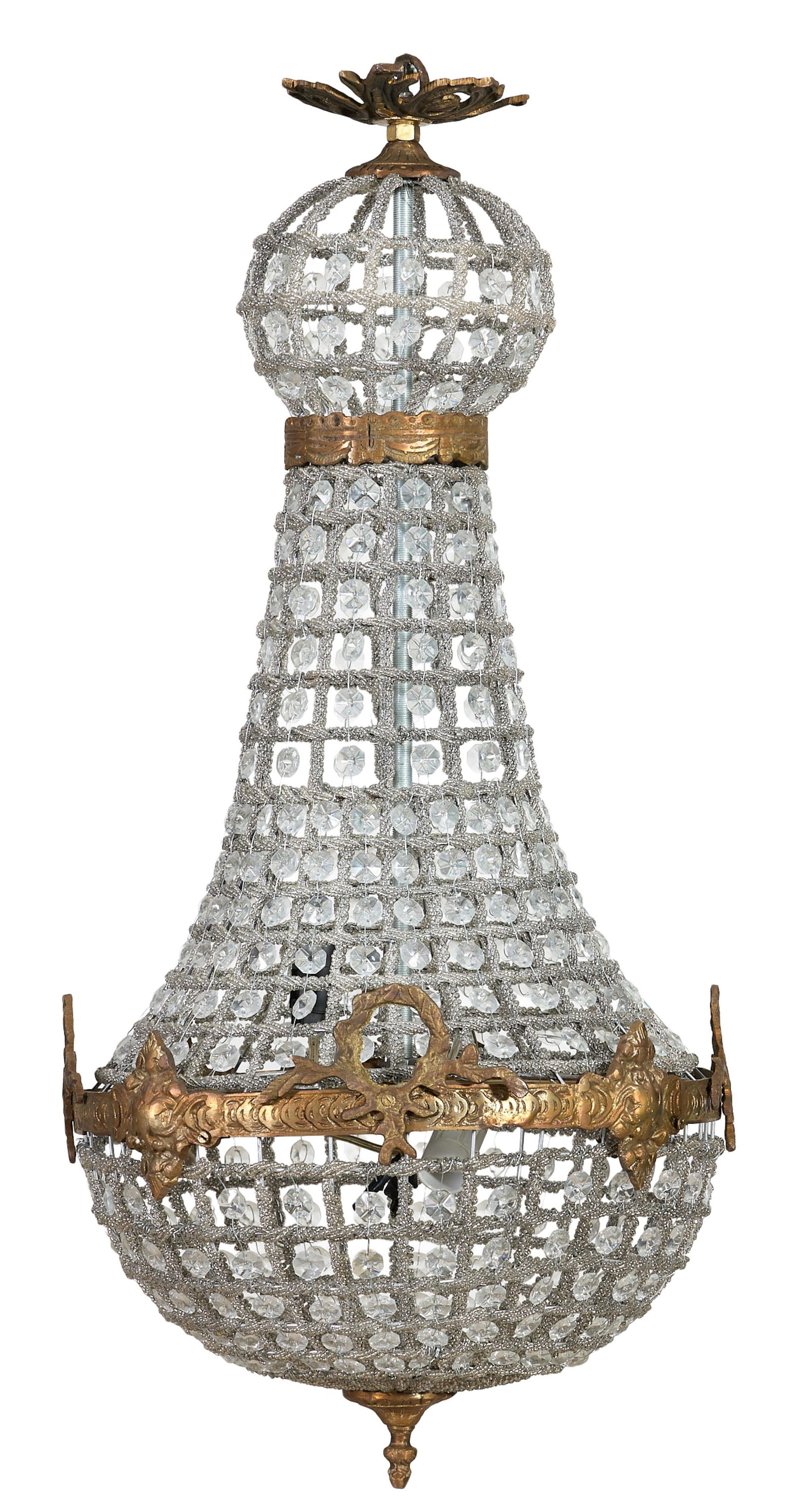 Diminutive Crystal and Iron Basket Chandelier, 21st c., H.- 25 in., Dia.- 12 in. (1 of 1)