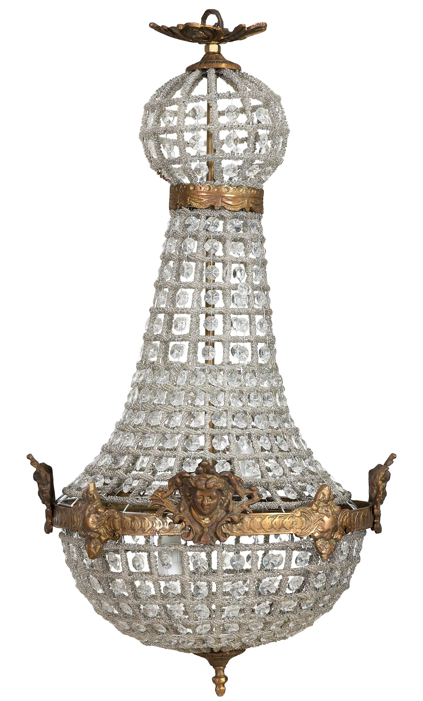 Diminutive Crystal and Iron Basket Chandelier, 21st c., H.- 25 in., Dia.- 12 in. (1 of 2)