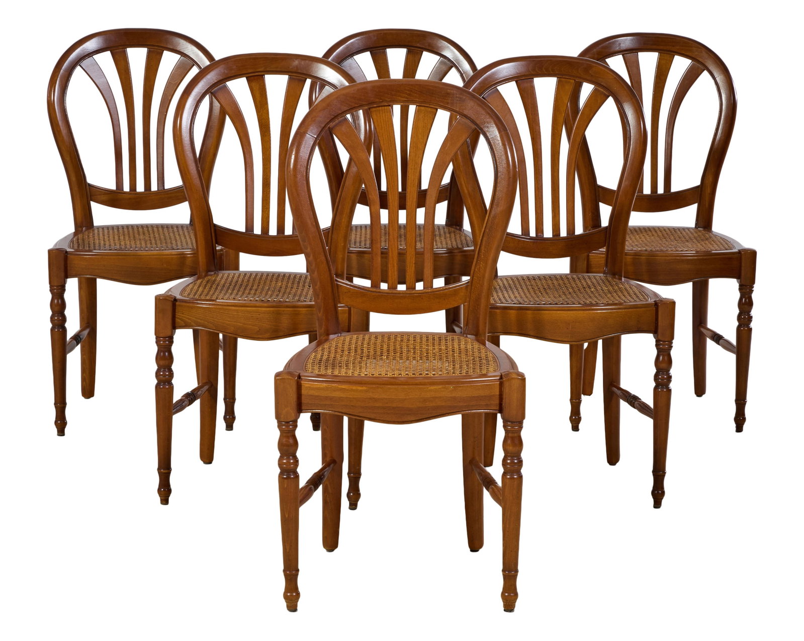 Set of Six French Louis Philippe Style Cherry Dining Chairs, 20th c., Each- H.- 38 in., W.- 18 1/4 (1 of 2)