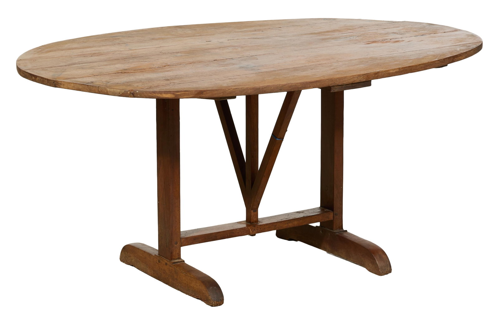 French Provincial Flip Top Wine Table, mid 19th c., Down- H.- 29 1/8 in., W.- 61 1/4 in., D.- 43 in. (1 of 2)