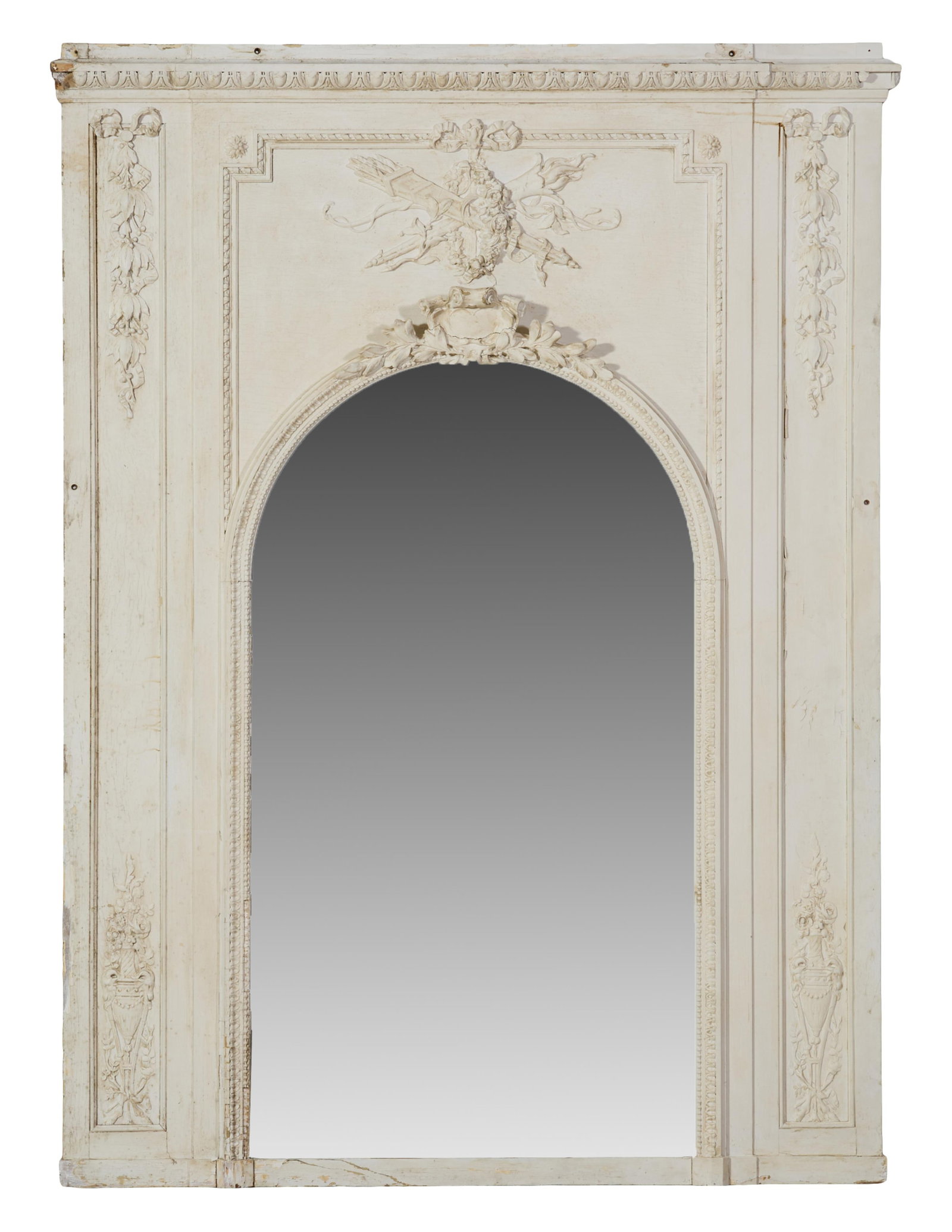 French Louis XVI Style Creme Peinte Gesso Overmantel Mirror, mid 19th c., H.- 79 1/2 in., W.- 59 in. (1 of 3)