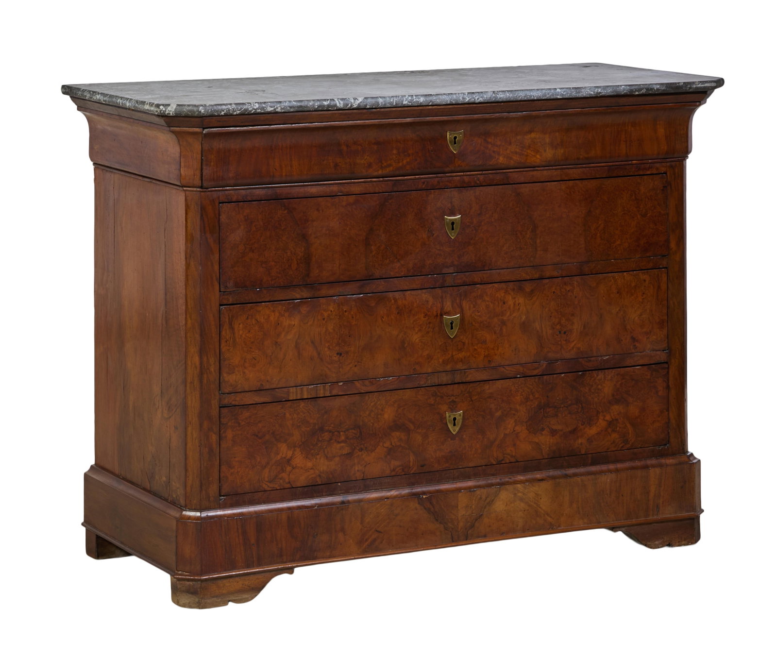 French Louis Philippe Marble Top Walnut Commode, mid 19th c., H.- 37 3/4 in., W.- 49 1/2 in., D.- 22 (1 of 2)