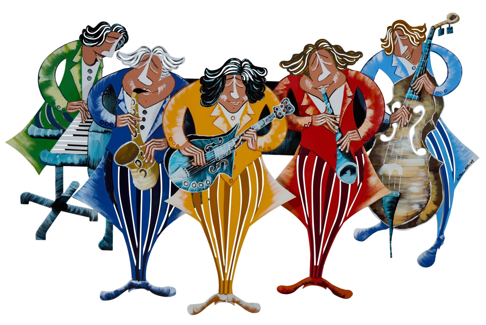 Marcus Botbol (Moroccan, b. 1957), "Musicians,", H.- 33 1/2 in., W.- 52 in., D.- 4 in. (1 of 3)