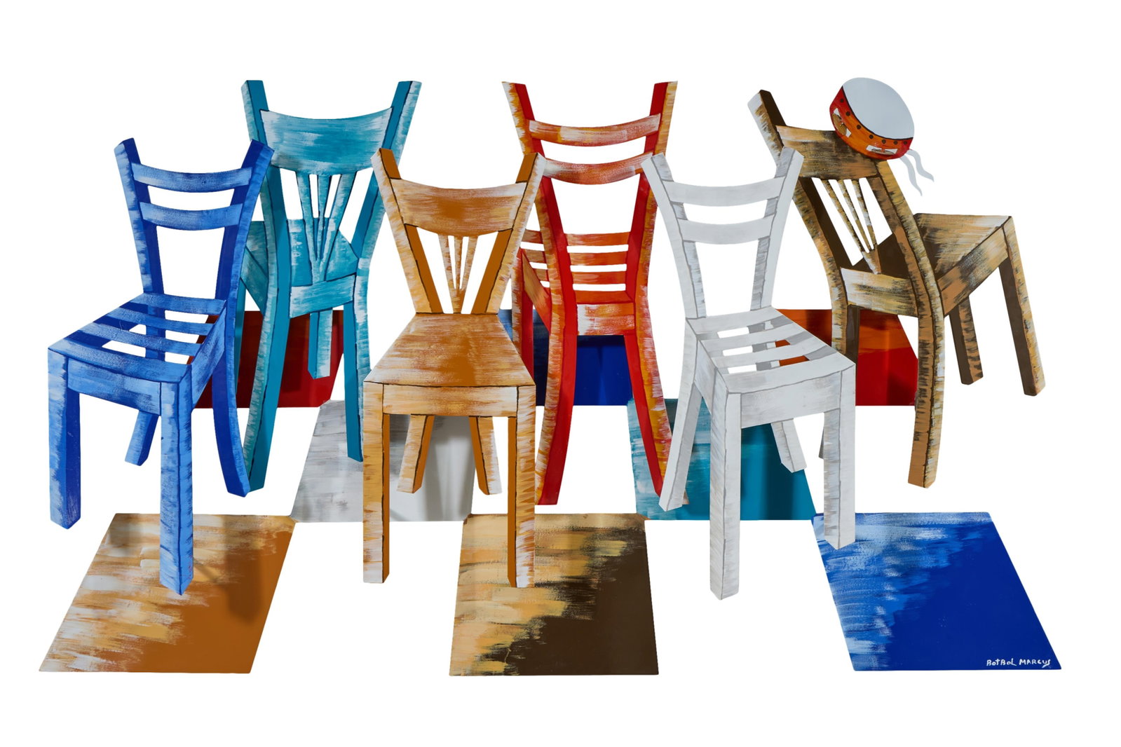Marcus Botbol (Moroccan, b. 1957), "Chairs," H.- 32 in., W.- 56 in., D.- 5 in. (1 of 3)