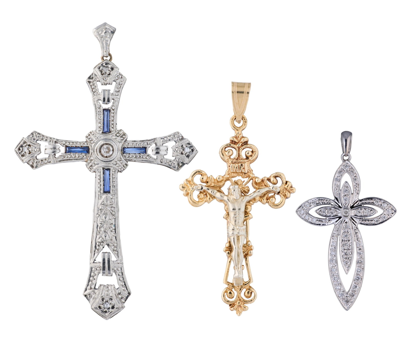 Three Gold Cross Pendants, App. Total Wt.- 8.5 grams; Largest- H.- 2 1/4 in., W.- 1 1/4 in. (3 Pcs.) (1 of 4)