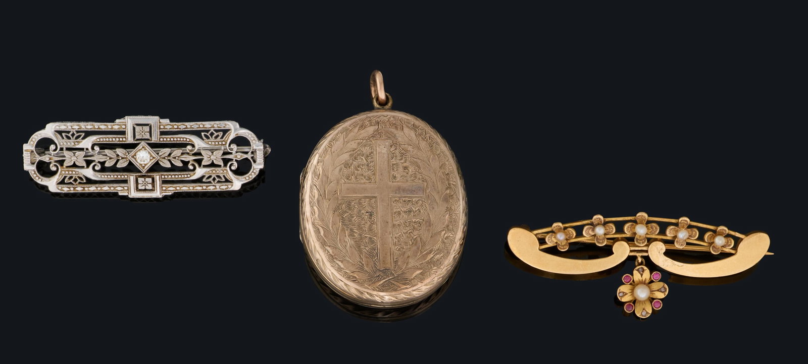 Three Gold Articles, App. Total Wt.- 20 grams; Largest- H. 1 7/8 in., W.- 1 1/4 in. (3 Pcs.) (1 of 6)