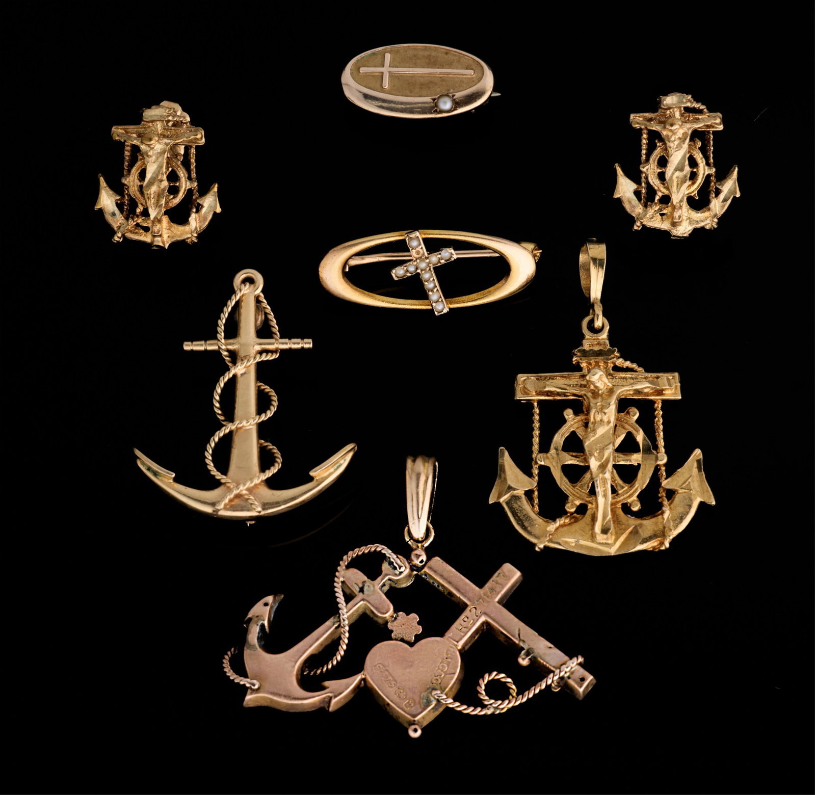 Seven Pieces of Gold Jewelry, App. Total Wt.- 12.6 grams; Largest- H.- 1 1/8 in., W.- 1 1/2 in. (7 (1 of 1)