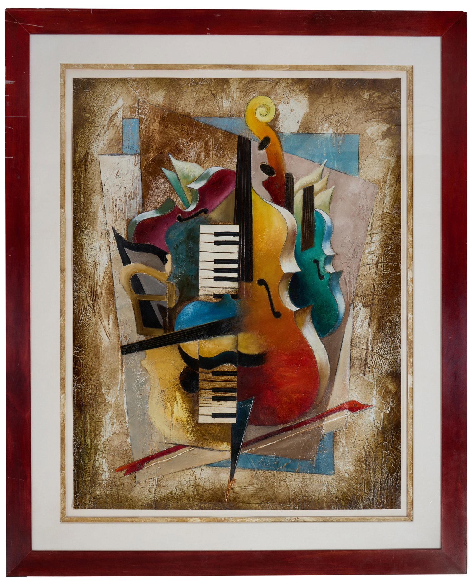 Emmanuel Mattini (Iranian, b. 1966), "Musical Composition," Sight- H.- 37 1/4 in., W.- 49 1/4 in.,: Emmanuel Mattini (Iranian, b. 1966), "Musical Composition," acrylic mixed media on paper, signed lower right, float-mounted in a wood frame with plexiglass, Sight- H.- 37 1/4 in., W.- 49 1/4 in., Fram