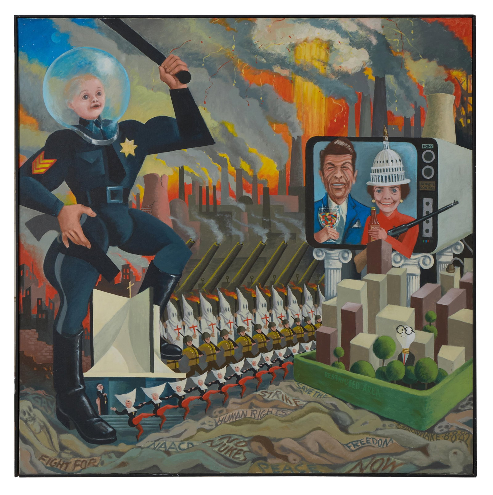 American School (20th Century), "President Reagan Parody," 1982, H.- 48 in., W.- 48 in., Framed- H.- (1 of 5)