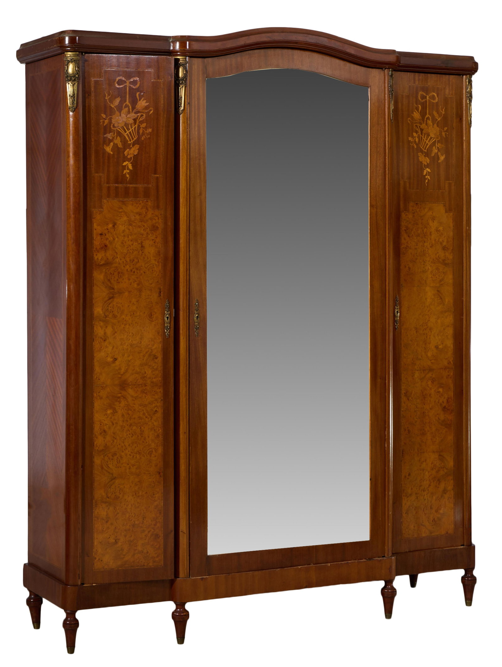 French Louis XVI Inspired Parquetry Armoire, early/mid 20th c., H.- 90 in., W.- 73 in., D.- 22 in. (1 of 2)