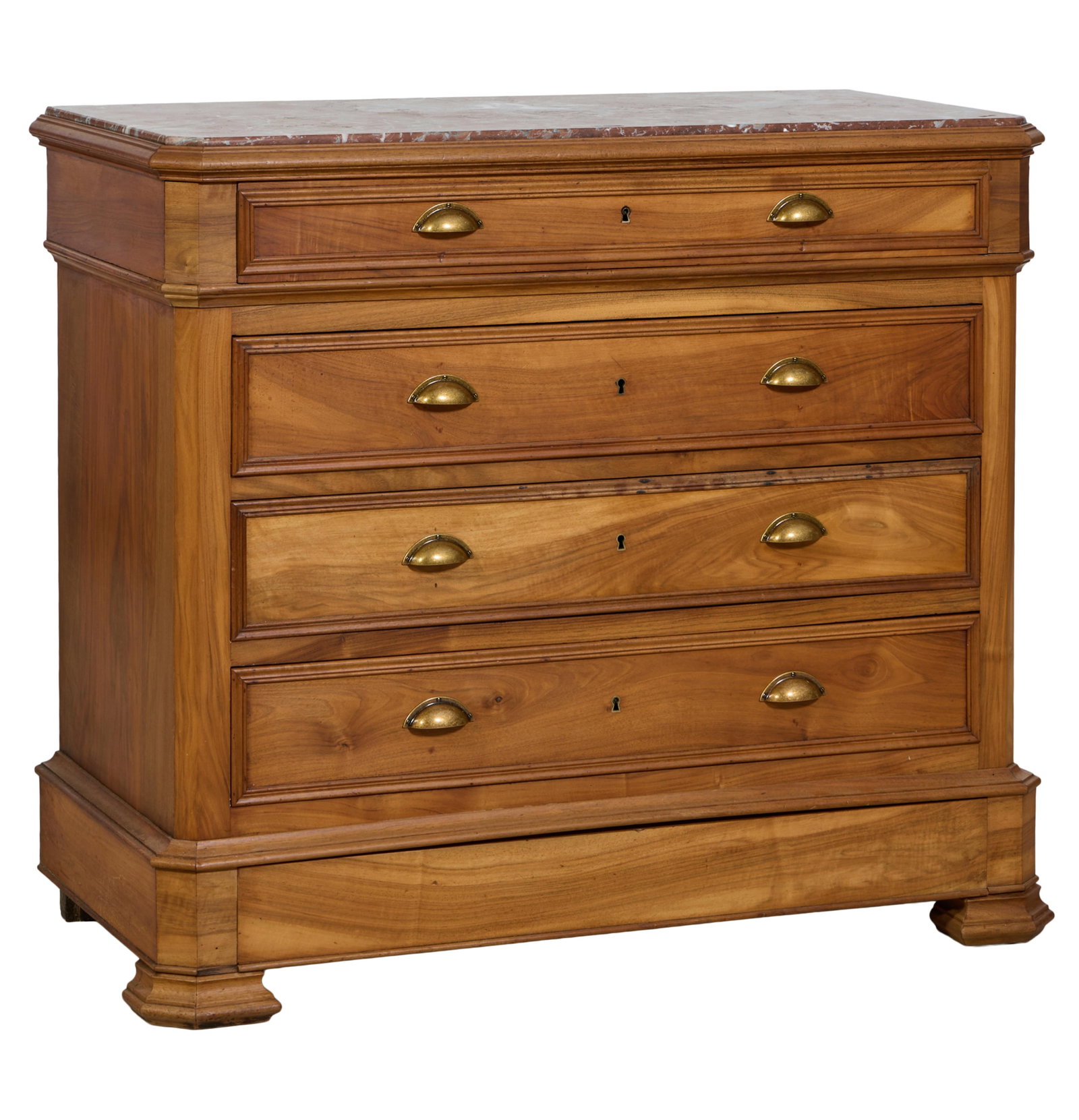 French Louis Philippe Marble Top Walnut Commode, mid 19th c., H.- 40 in., W.- 46 in., D.- 22 in. (1 of 2)