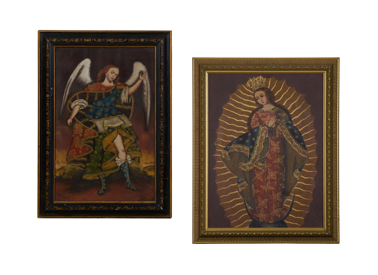 Spanish Colonial School (20th Century), "Archangel Gabriel (in the Cusco-style)" and "Virgin of (1 of 7)