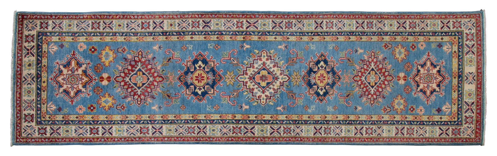 Uzbek Kazak Runner, 2' 9 x 9' 7.: Uzbek Kazak Runner, with blue field, 2' 9 x 9' 7.