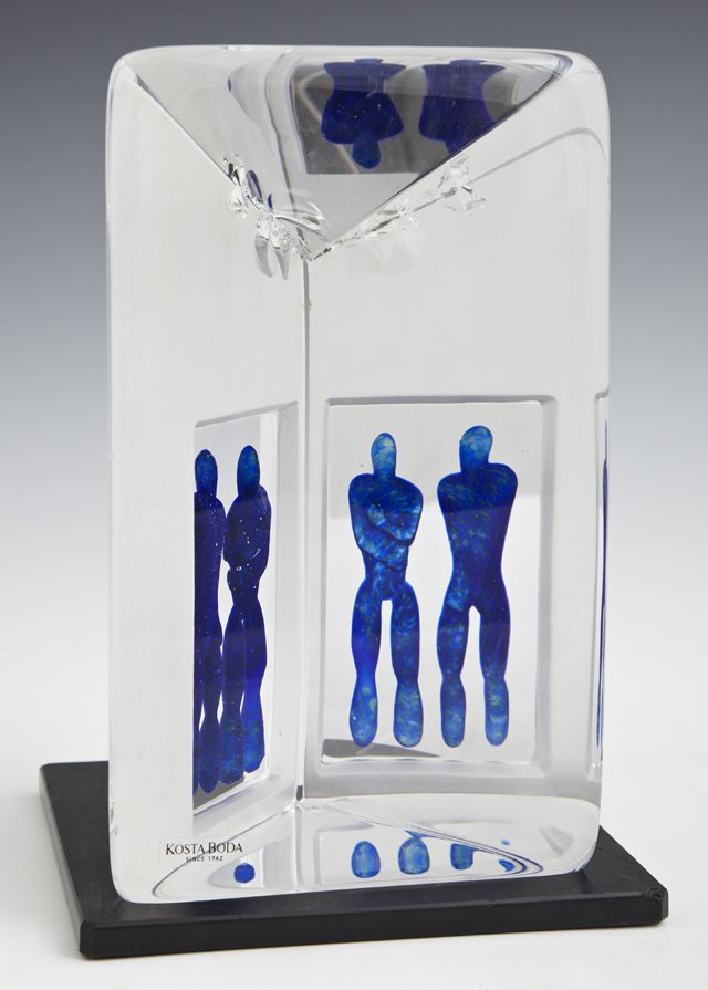 Bertil Vallien, "Reflections," Kosta Boda Crystal: Bertil Vallien, "Reflections," Kosta Boda Crystal Sculpture, Ser. # 99519, from the "Viewpoint" series, on a square Bakelite base, H.- 7 3/4 in., W.- 4 3/4 in., D.- 5 in.