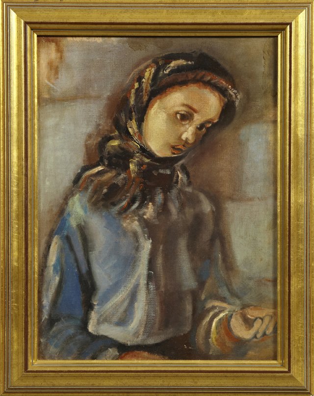 Continental School, "Young Beggar Girl," late 19th c.,: Continental School, "Young Beggar Girl," late 19th c., oil on canvas, gilt framed, H.- 21 3/4 in., W.- 15 7/8 in
