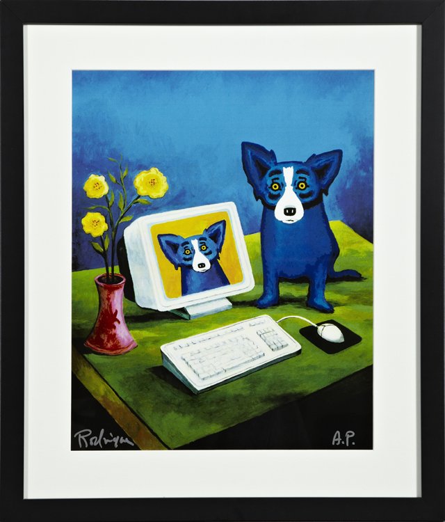 George Rodrigue(1944-), "Blue Dog on the Computer,": George Rodrigue(1944-), "Blue Dog on the Computer," 20th c., serigraph, artist's proof, so marked l.r., signed l.l., framed, H.- 20 3/4 in., W.- 16 1/4 in.