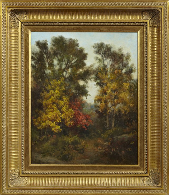 Frank Chester Perry (1859-1943), "Autumnal Wooded: Frank Chester Perry (1859-1943), "Autumnal Wooded Landscape," oil on canvas, signed l.r., framed, H.- 20 in., W.- 16 in.