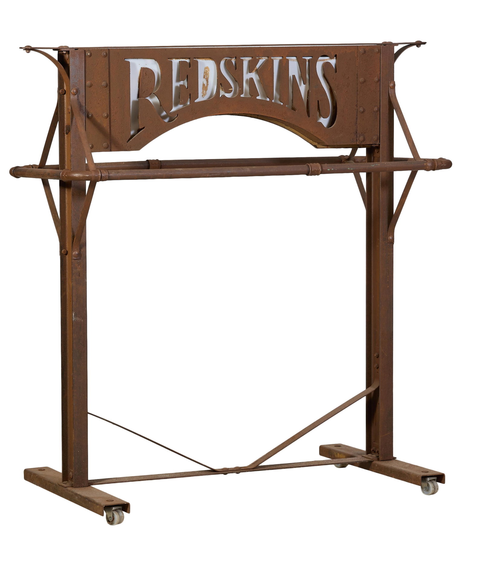 "Redskins" Iron Merchandise Display Stand, late 20th c., H.- 61 1/2 in., W.- 58 in., D.- 24 in. (1 of 1)