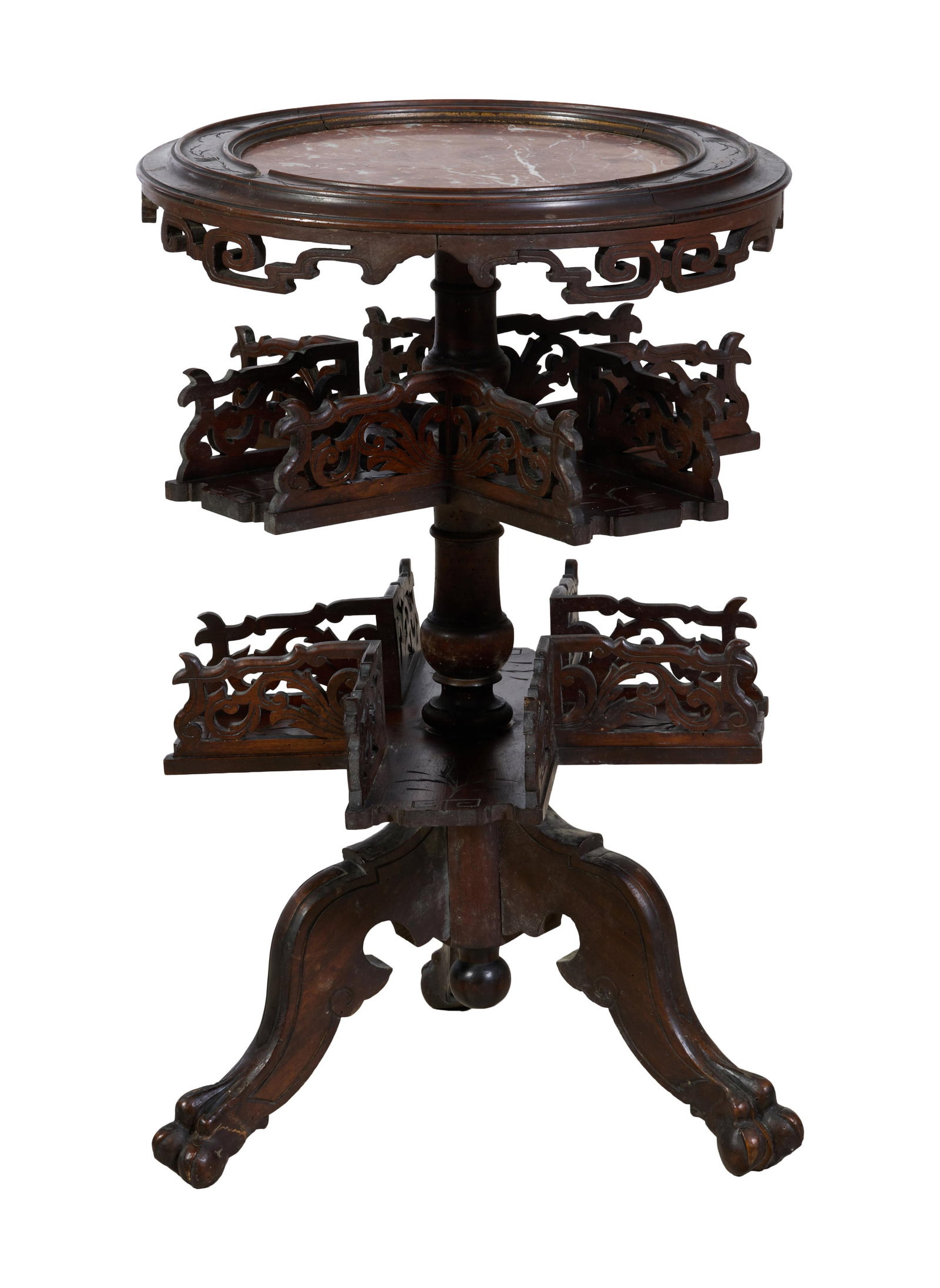 Continental Chinoiserie Marble Top Tea Stand, late 19th c., H.- 30 1/2 in., Dia.- 19 in. (1 of 2)