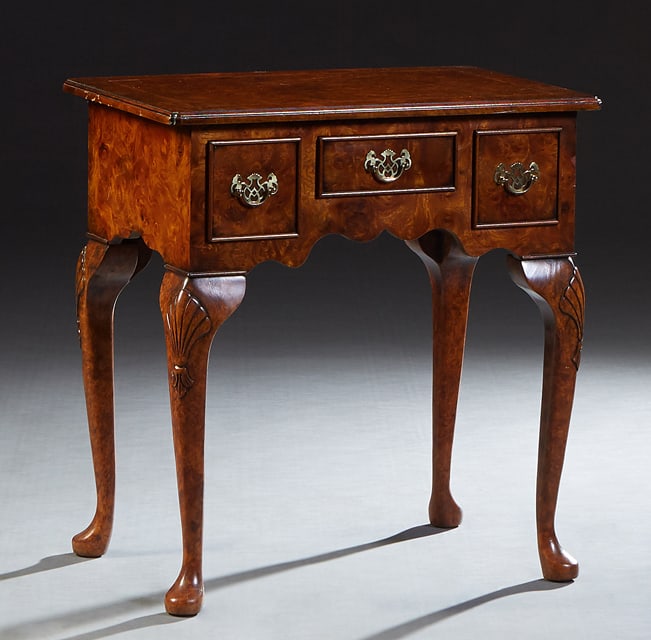 English Inlaid Burled Walnut Lowboy, mid/late 20th c., H.- 28 1/2 in., W.- 25 1/2 in., W.- 17 3/4 (1 of 1)