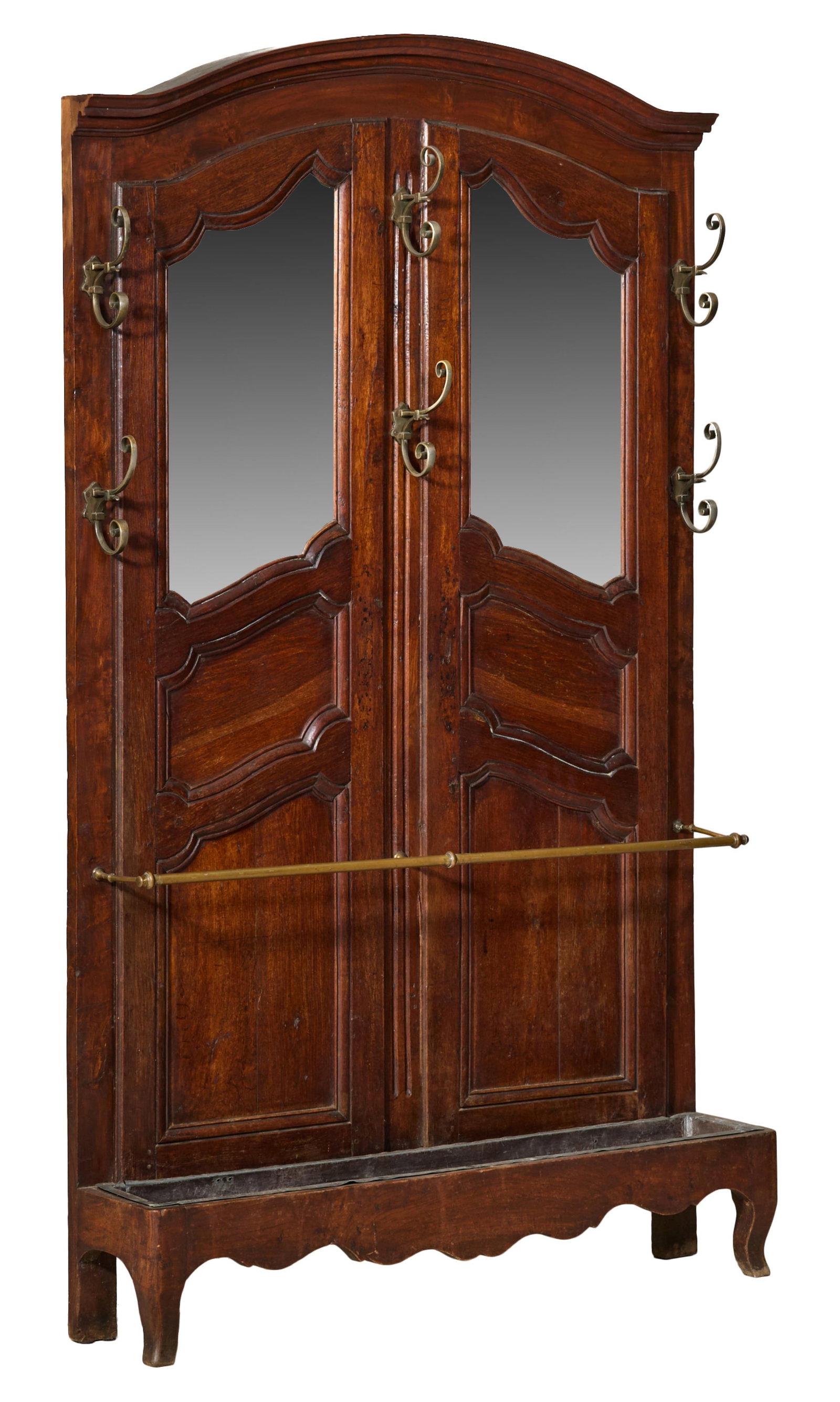 French Provincial Walnut Hall Tree, 19th c., H.- 83 3/4 in., W.- 49 3/4 in., D.- 11 in. (1 of 3)