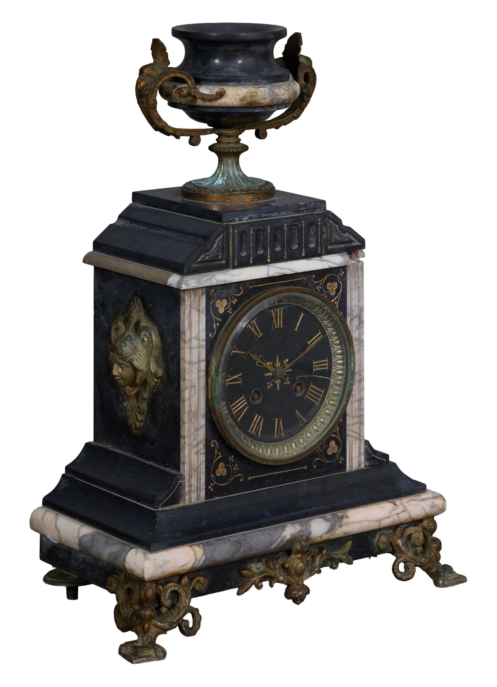 Napoleon III Period Marble and Bronze Mantel Clock, circa 1870, H.- 16 in., W.- 11 1/2 in., D.- 7 (1 of 6)
