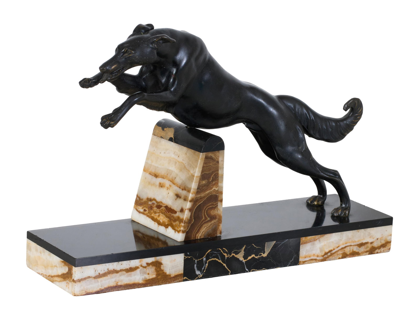 Art Deco Patinated Bronze Figurine, early 20th c., H.- 10 3/4 in., W.- 15 3/4 in., D.- 4 1/2 in. (1 of 3)