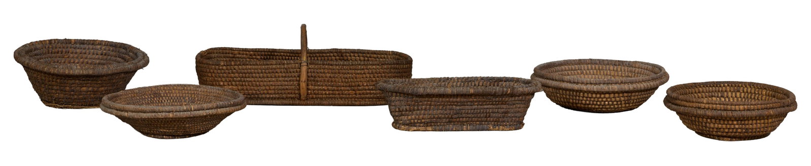Group of Six Woven Wicker Baskets, 19th c., Largest- Oval- H.- 11 1/2 in., W.- 33 in., D.- 13 in. (6 (1 of 1)